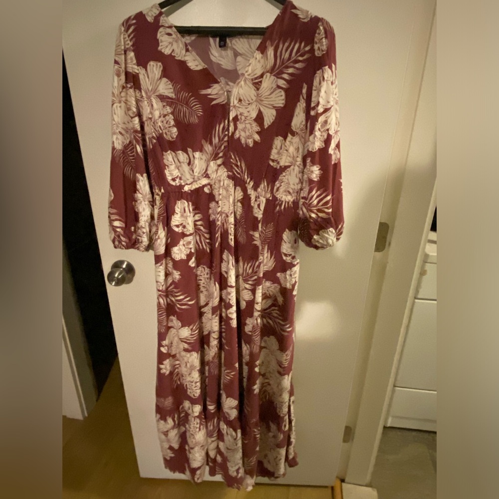 Torrid Burgundy Floral Long Sleeve Dress